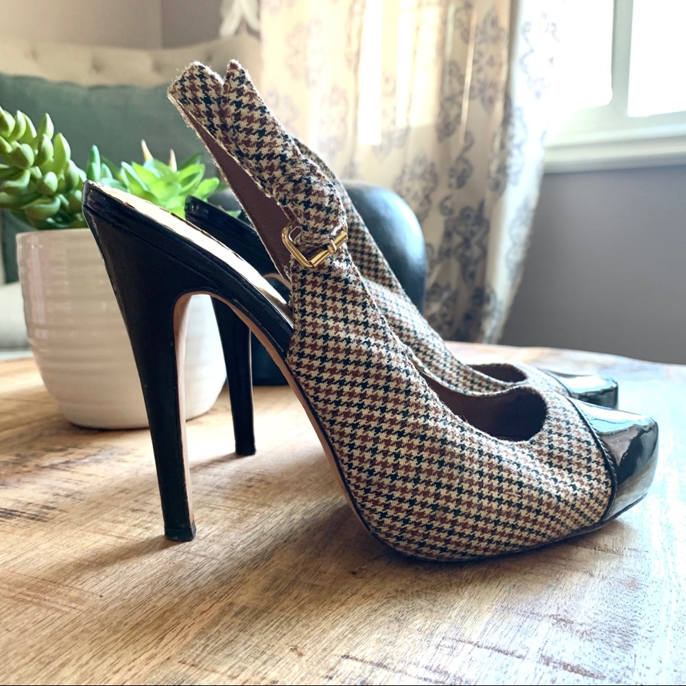 BEBE Houndstooth Slingback High Heels Platform